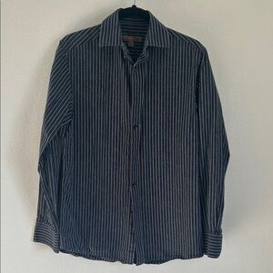 Blue Pronto Uomo Shirt Blue Striped Paisley Long Sleeve Buttoned Cotton Top Sz M